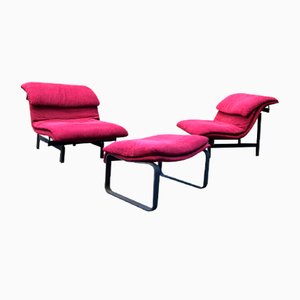 Wave Armchairs & Stool by Gianni Offers for Saporiti, 1970s, Set of 3