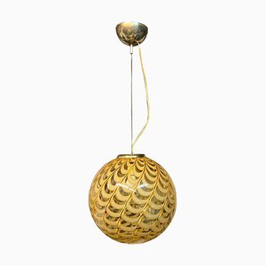 Italian Blown Murano Glass Globe Pendant Lamp Attributed to Venini, 1960s