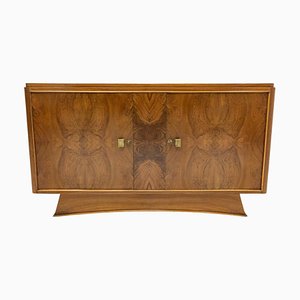 Art Deco French Walnut and Brass Buffet Credenza Two Doors Cabinet, 1930s