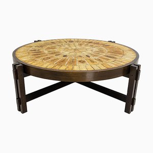 French Vallauris Round Coffee Table with Ceramics by Roger Capron, 1960s