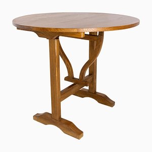 French Oak Round Tilt-Top Dining Table, 1970s