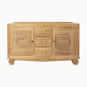 Mid-Century French Oak Carved Antelopes Credenza Sideboard, 1940s