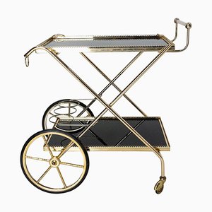 Wood, Brass and Glass Foldable Bar Trolley, 1977