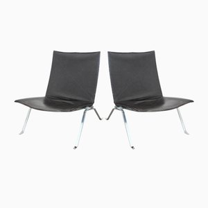 Chaises PK22 en Cuir Marron par Poul Kjærholm pour Fritz Hansen, Set de 2