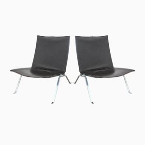 Sillas PK22 de cuero marrón de Poul Kjærholm para Fritz Hansen. Juego de 2