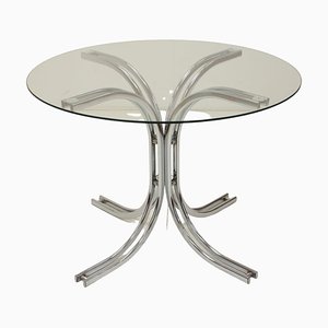 Chrome and Glass Round Dining Table, Italy, 1980s