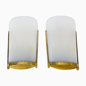 Large Mid-Century Modern Brass and Acrylic Glass Cinema Wall Lamps, 1950s, Set of 2