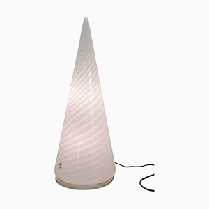 Large Murano Glass Vetri Table Lamp Conical White Swirl, Italy, 1970s