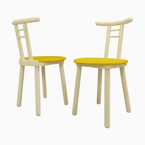 Italienische weiß lackierte Holzstühle, 2er Set