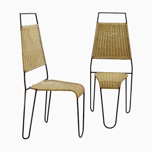 Side Chairs in Wicker and Steel in the style of Raoul Guys for Airborne, 1950s, Set of 2