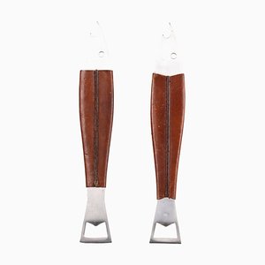 Österreichische Flaschenöffner aus Leder & Stahl von Carl Auböck, 1960er, 2er Set