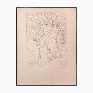 Pierre Georges Jeanniot, Young Love, Original Drawing, Early 20th-Century