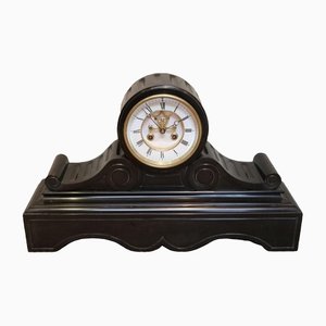 Late Victorian Polished Slate Mantel Clock with Visible Escapement