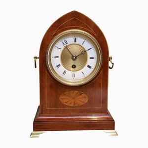 Edwardian Mahogany and Inlay Lancet Top Mantel Clock