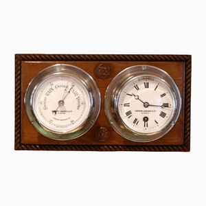 Horloge de Bateau et Baromètre Plaqués Nickel, Set de 2
