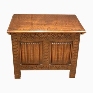 Small Carved Solid Oak Linenfold Coffer