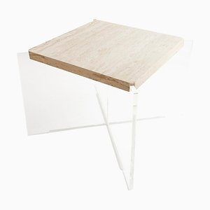 Italian Modern Side Table in Travertine with Methacrylate Base, 1970