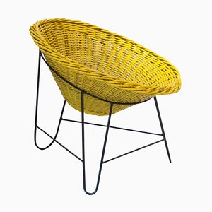 French Wicker Chair in Iron with Natural Fiber by Mathieu Matégot, 1950