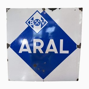 Aral Emaille Schild in Blau und Weiß, 1950er