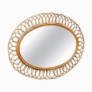 Mid-Century Modern Handcrafted French Riviera Mirror in Bamboo & Rattan, 1960s