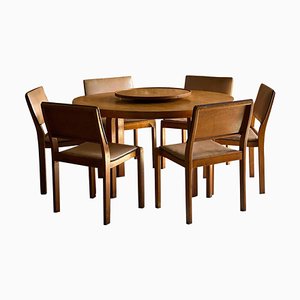Tavolo da pranzo nr. 91 con sei sedie di Alvar Aalto per Finmar, anni '40, set di 7