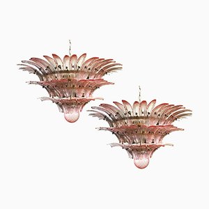 Lámparas de araña de cristal de Murano rosa. Juego de 2