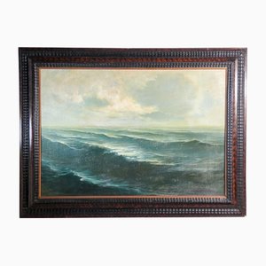 Marine Landscape Painting, 19th-Century, Oil on Panel, Framed