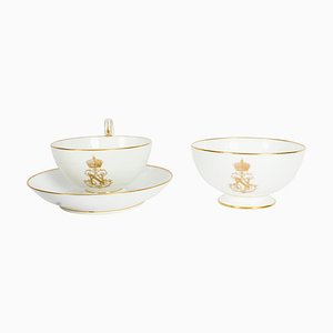 19th Century Emperor Napoleon III Sevres Porcelain Cup Saucer & Sugar Bowl, Set of 3