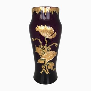Vase Art Nouveau en Émail avec Décor Floral