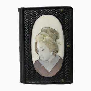 Wood and Mother of Pearl Box with Geisha Decor, 1800s