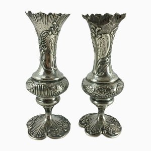 Louis XV Silver Vases with Shell Decor, Set of 2