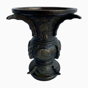 Japanese Bronze Vase with Gilding Animal Decor