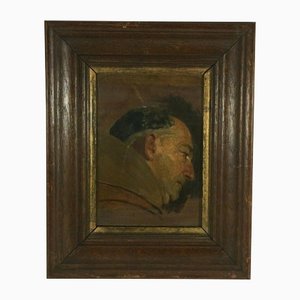 Portrait of a Monk, 20th-Century, Oil on Panel, Framed