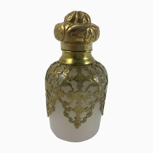 Gilded Opaline Salt Bottle with Bronze and Brass Frame