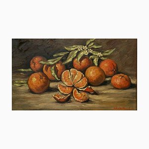 Claude Rayol, Bodegón con naranjas, década de 1900, óleo sobre tabla, enmarcado