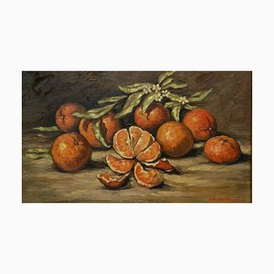 Claude Rayol, Nature Morte aux Oranges, 1900s, Huile sur Panneau, Encadrée