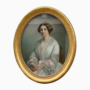Gabriel Durand, Portrait of Woman, 1851, Pastel on Canvas, Framed