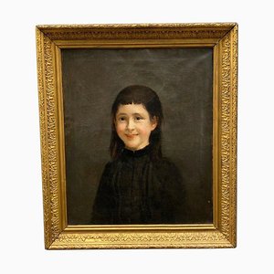 Henri Loubat, Portrait of Young Girl, 1889, Oil on Copper, Framed