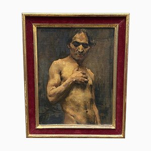 Alain Beaufreton, Academic Nude Male, 20th-Century, Oil on Panel, Framed