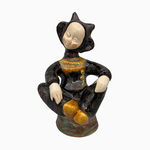 Ceramic Sculpture of Seated Child by Bel Delecourt
