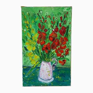 Joseph Constant, Nature Morte Bouquet de Fleurs, 20ème Siècle, Huile sur Toile, Encadrée