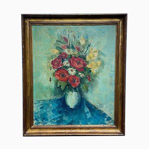 William Marcel Clochard, Bouquet de Fleurs Roses, 1930s, Huile sur Toile, Encadrée
