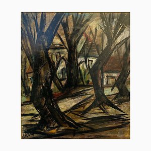 Henry D. Anty, Forest Houses, 20th-Century, Oil on Canvas, Framed