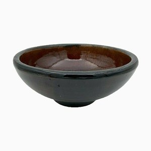 Round Brown Ceramic Bowl by Carlos Fernandez, 1950