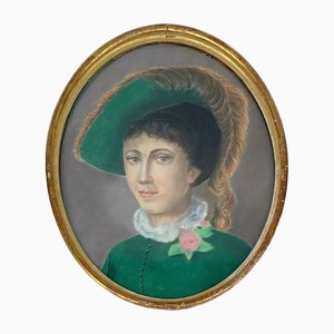 Portrait de Femme, 1900s, Pastel sur Papier, Encadré