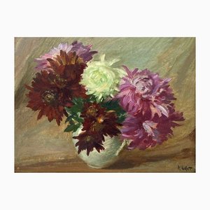 Henri-Emile Vollet, Bouquet of Flowers, Oil on Panel, Framed