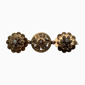 Antique Brooch in 18k Gold with Small Cultured Pearls