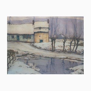 Pol Vandebroeck, Snowy Landscape, 1917, Aquarell oder Gouache