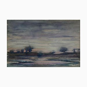 Andre Fau, Landscape, 20th Century, Watercolor on Paper, Framed