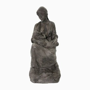 George Trinque, Peasant Breastfeeding on a Rock, Late 19th or Early 20th Century, Terracotta Statue